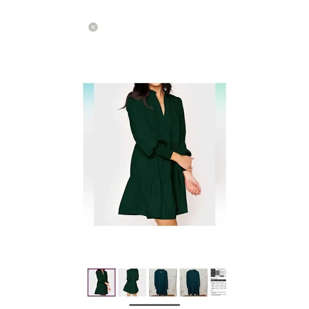 Flowy Hunter Green Tiered Mini Dress Longsleeve